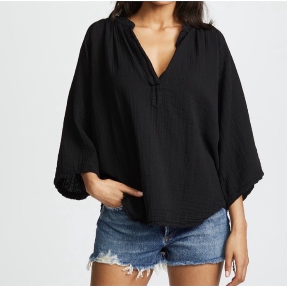 9Seed Marrakesh Dashiki Top in Black Gauze Size M/L Beachy Boho Flowy Lagenlook